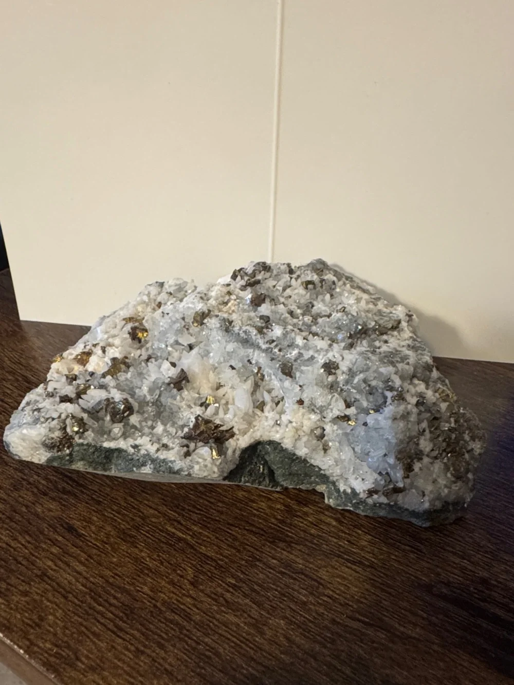White Quartz Cluster with Gold Pyrite Accents